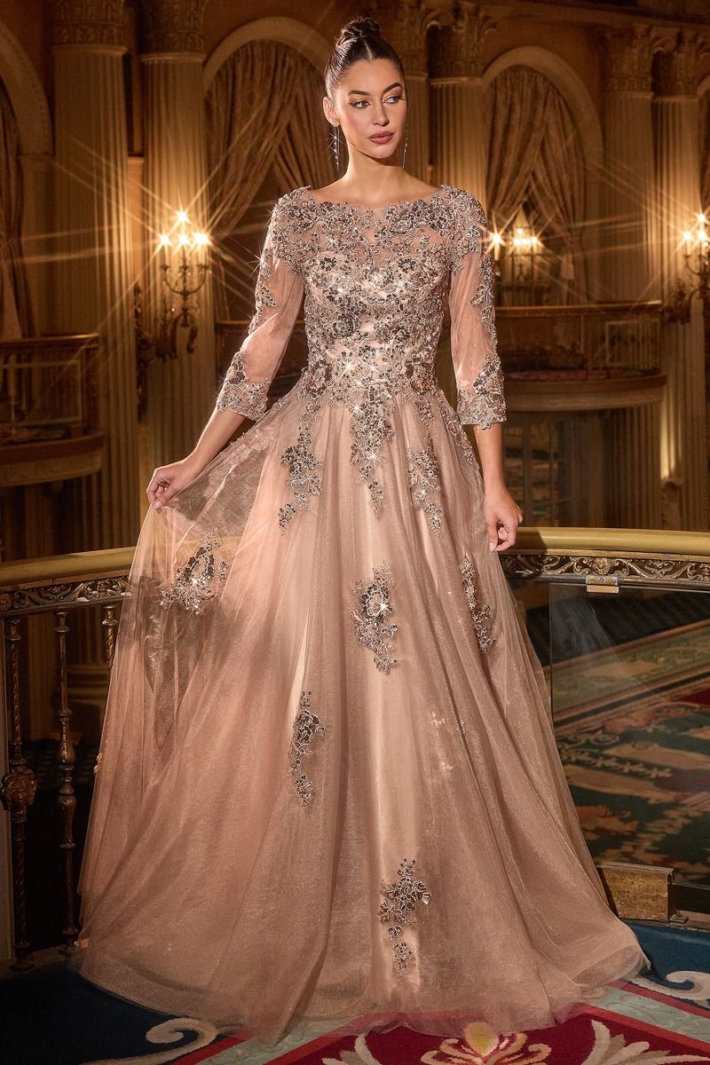 LaDivine J883 Long Formal A Line Evening Dress