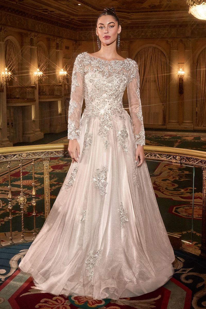 LaDivine J883W Long Sleeve A Line Wedding Dress