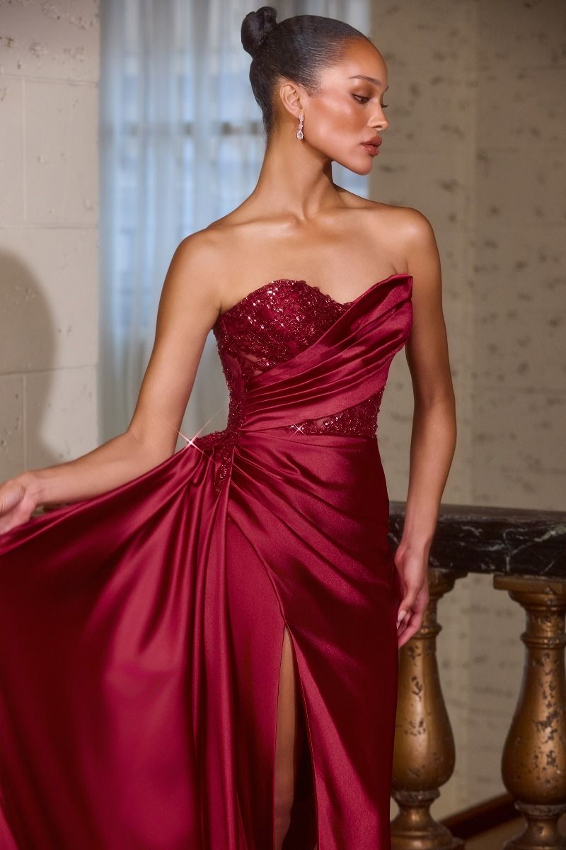 Prom Dresses Long Formal Floral Lace Applique Beaded Prom Dress Burgundy