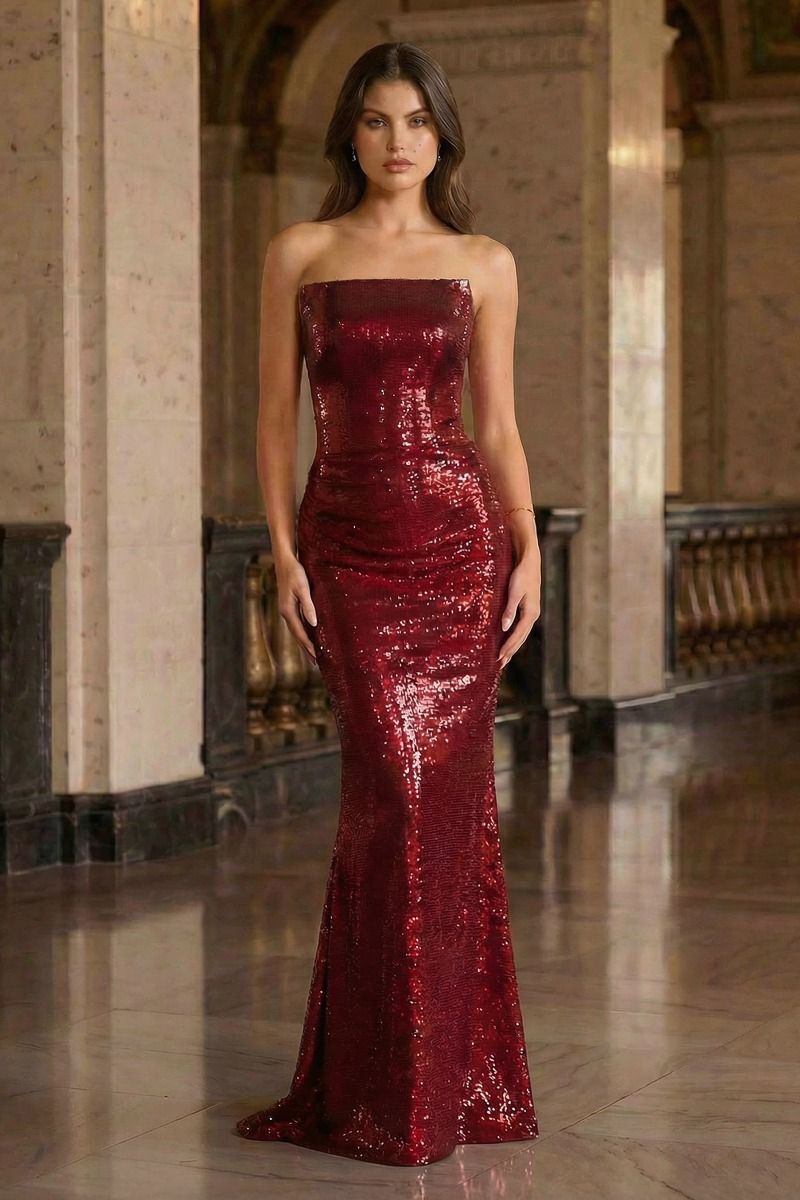 Strapless Straight Neck Floor-Length Sequin Prom Mermaid LaDivine J904