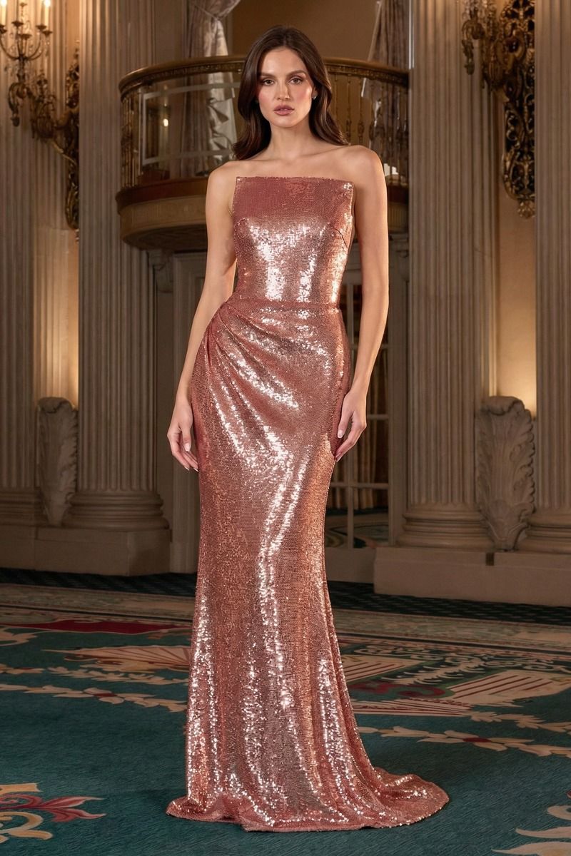 Strapless Straight Neck Floor-Length Sequin Formal Mermaid LaDivine J904