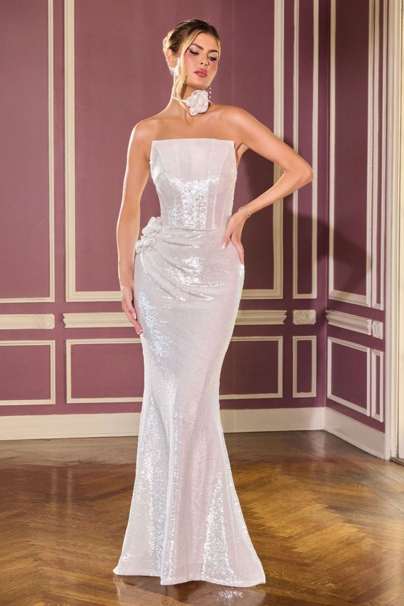 Prom Dresses Fitted Formal Long Floral Applique Prom Dress Off White