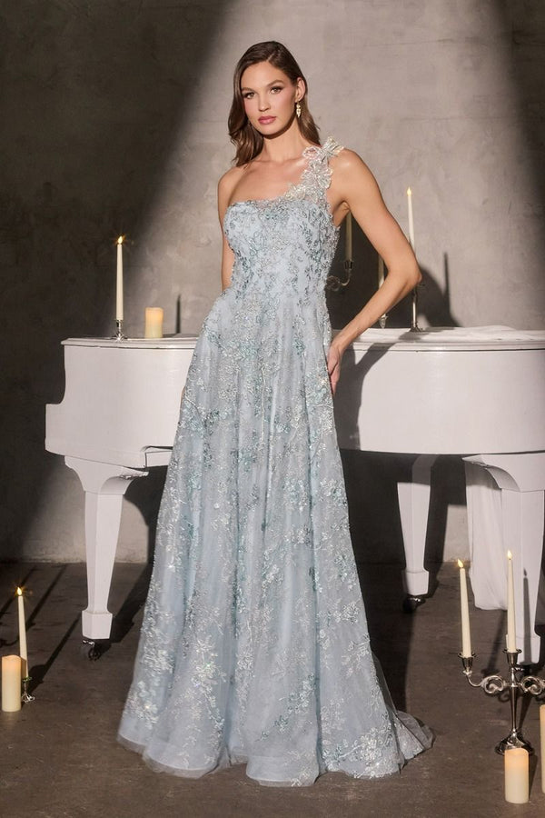 LaDivine J909 A Line Beaded Long Formal Floral Prom Dress
