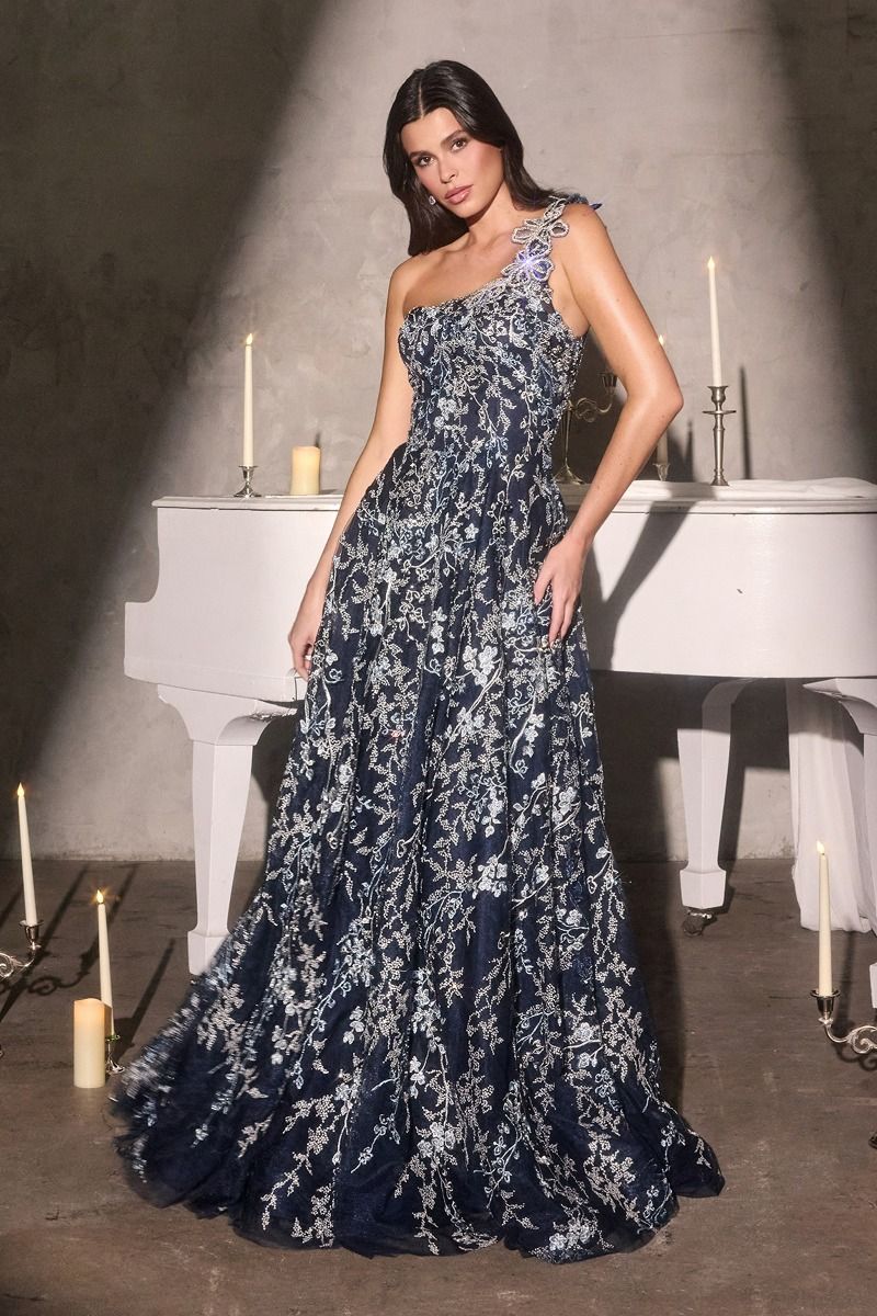 Formal Dresses A Line Beaded Long Formal Floral Prom Dress Navy
