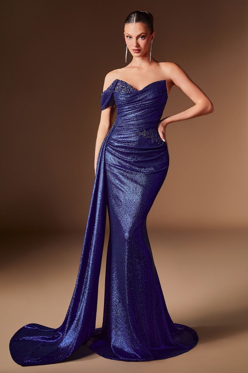 Off-the-Shoulder Floor-Length Sequin Prom Mermaid LaDivine J913