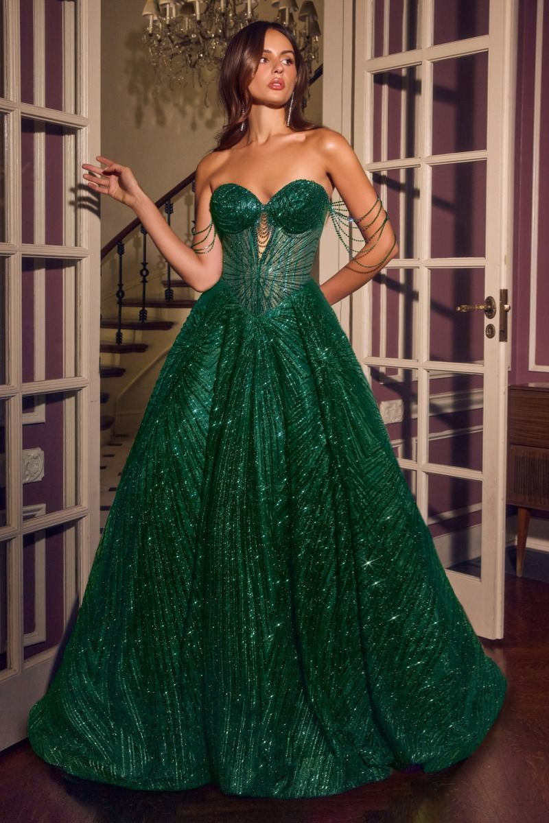 Strapless Curved Neck Floor-Length Sequin Occasion Ball Gown LaDivine J915