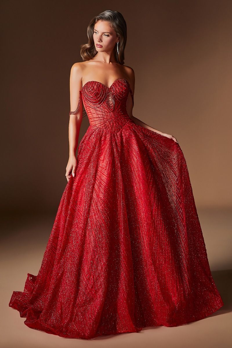 Strapless Curved Neck Floor-Length Sequin Occasion Ball Gown LaDivine J915