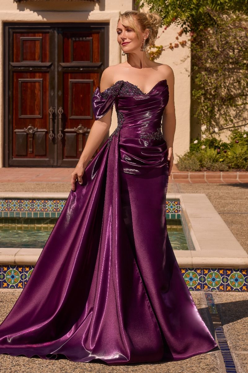Off-the-Shoulder Floor-Length Satin Occasion Mermaid LaDivine J916