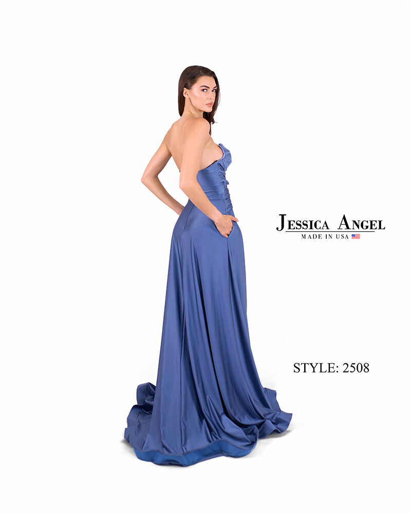 Prom Dresses Long Formal A Line Slit Prom Dress Jessica Angel 2508 Classic Blue