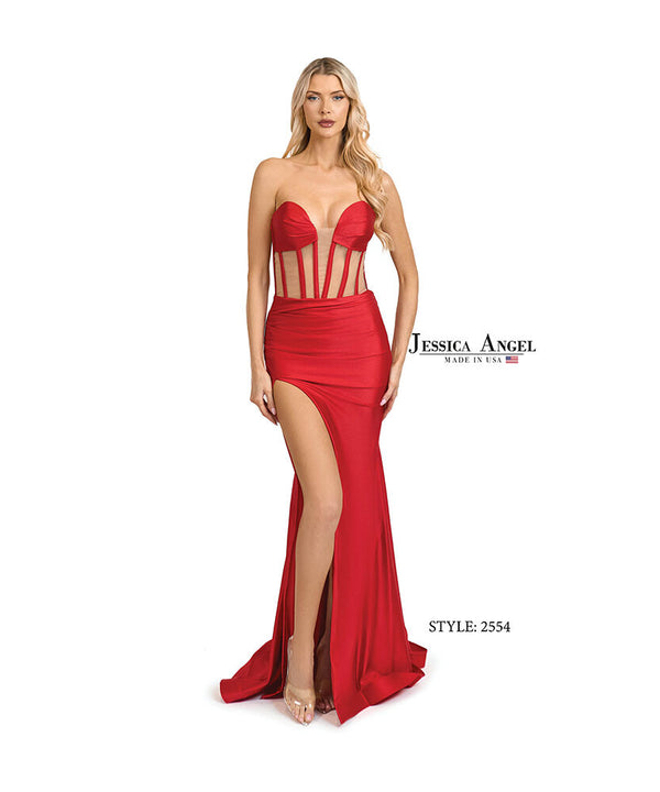 Corset Long Formal Slit Fitted Prom Dress Jessica Angel 2554