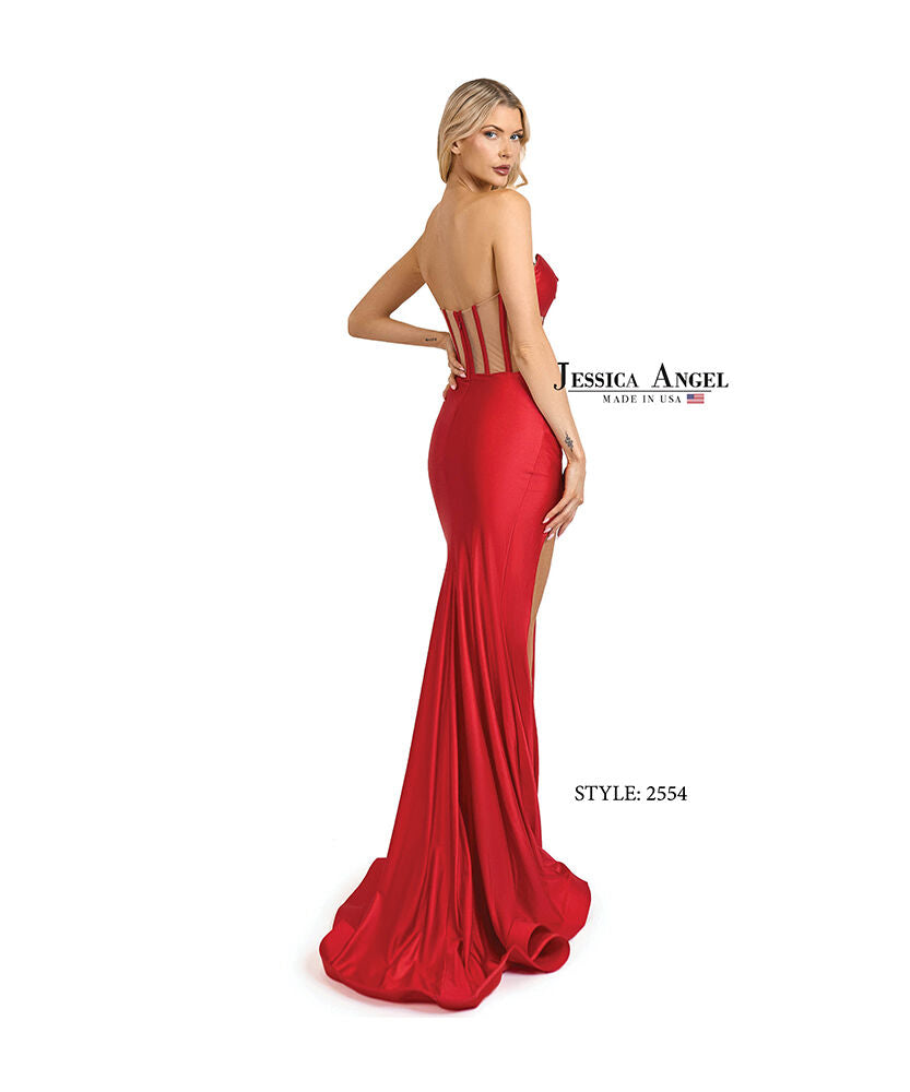 Prom Dresses Corset Long Formal Slit Fitted Prom Dress Jessica Angel 2554 Red