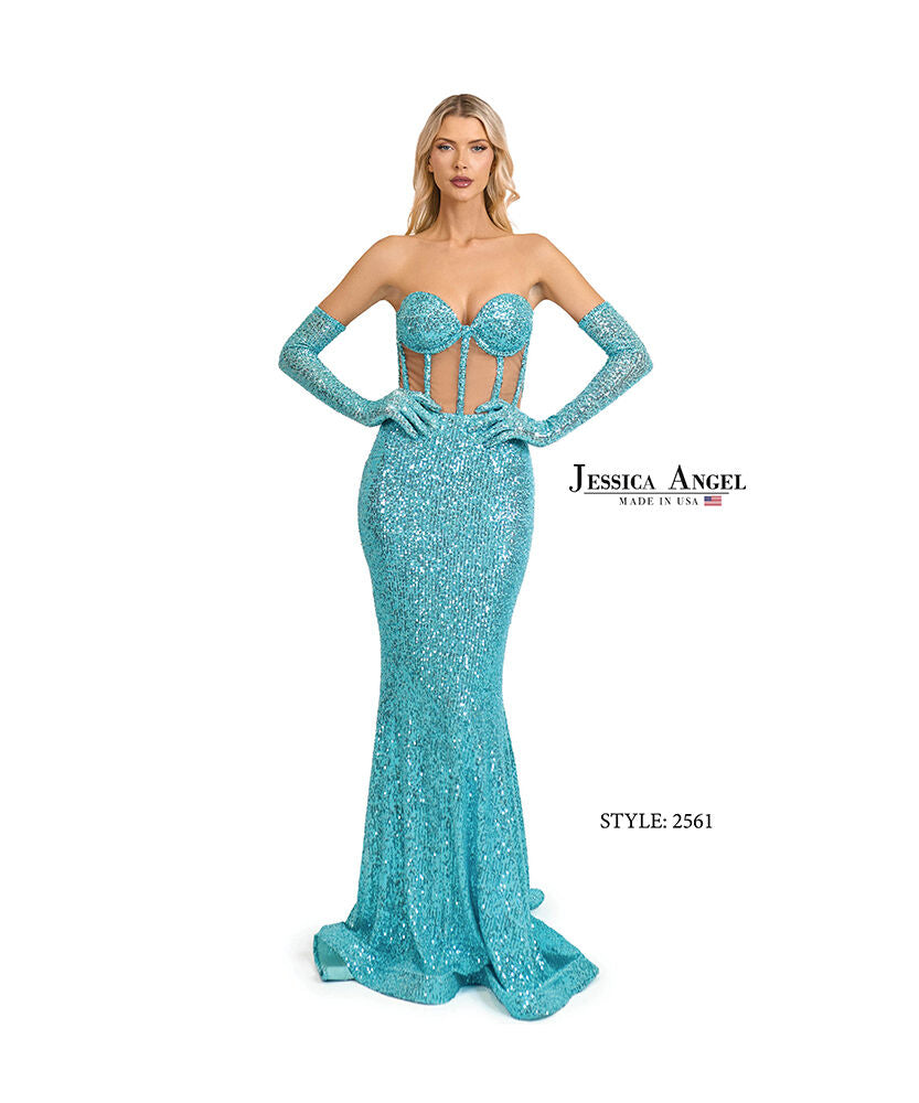 Prom Dresses Corset Long Sequin Formal Fitted Prom Dress Jessica Angel 2561 Turquoise