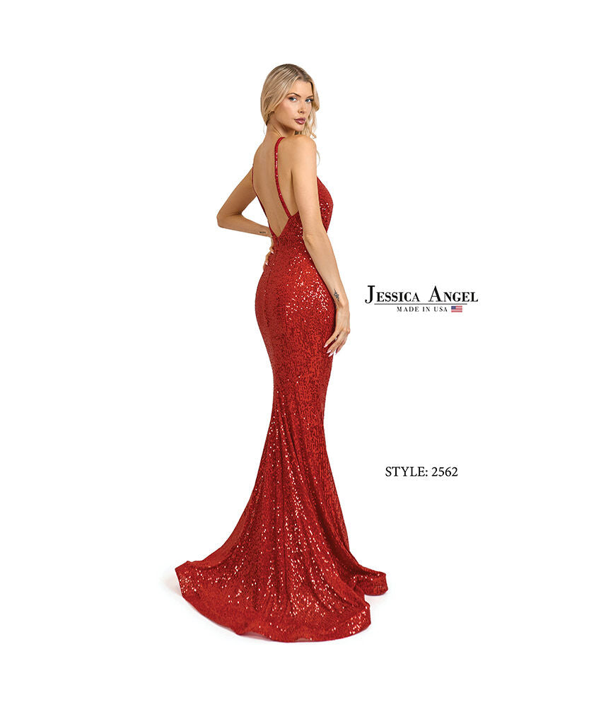 Prom Dresses Mermaid Long Sequin Formal Pleated Prom Dress Jessica Angel 2562 Red