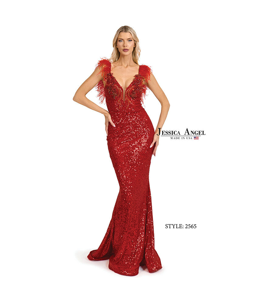 Prom Dresses Long Formal Sequin Fitted Evening Prom Dress Jessica Angel 2565 Red