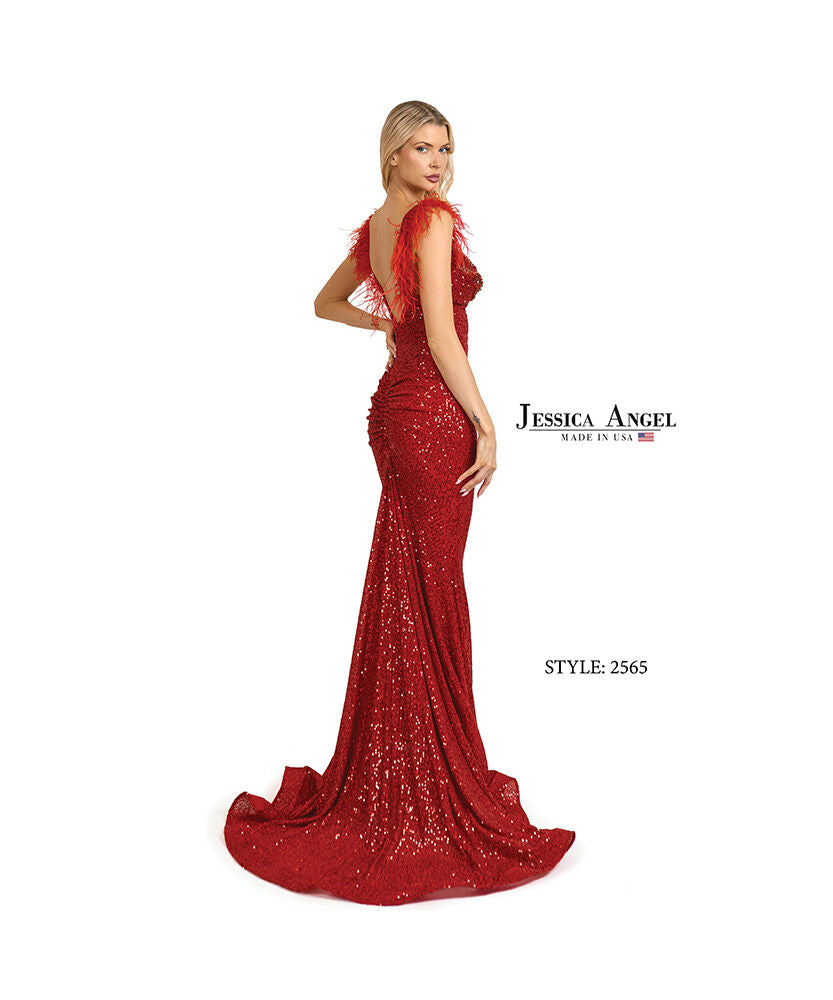 Prom Dresses Long Formal Sequin Fitted Evening Prom Dress Jessica Angel 2565 Red