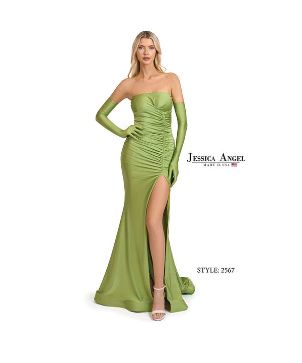Slit Long Fitted Formal Evening Pleated Prom Dress Jessica Angel 2567