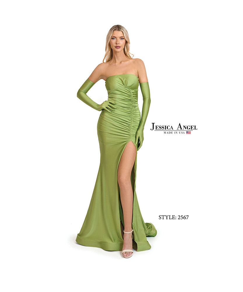 Prom Dresses Slit Long Fitted Formal Evening Pleated Prom Dress Jessica Angel 2567 Kiwi