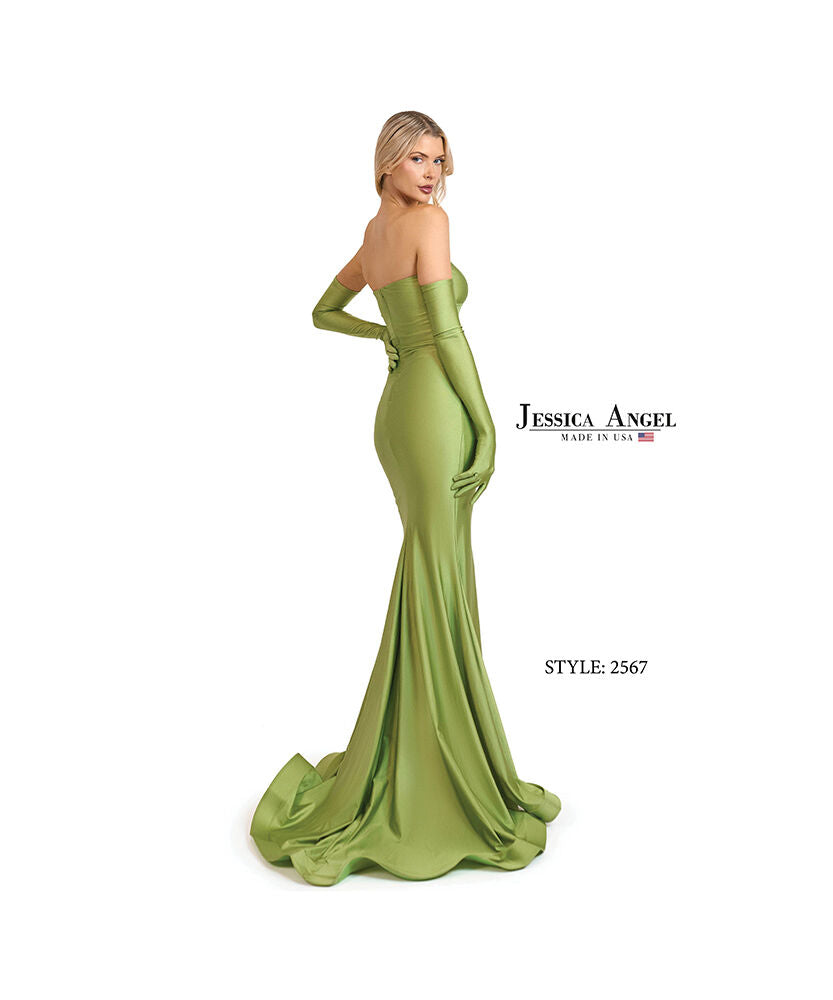 Prom Dresses Slit Long Fitted Formal Evening Pleated Prom Dress Jessica Angel 2567 Kiwi