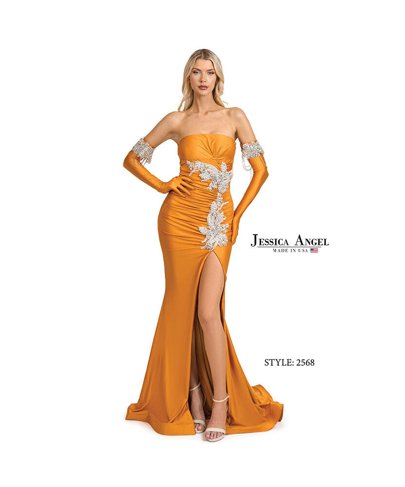 Prom Dresses Beaded Long Formal Fitted Evening Slit Prom Dress Jessica Angel 2568 Texas Orange