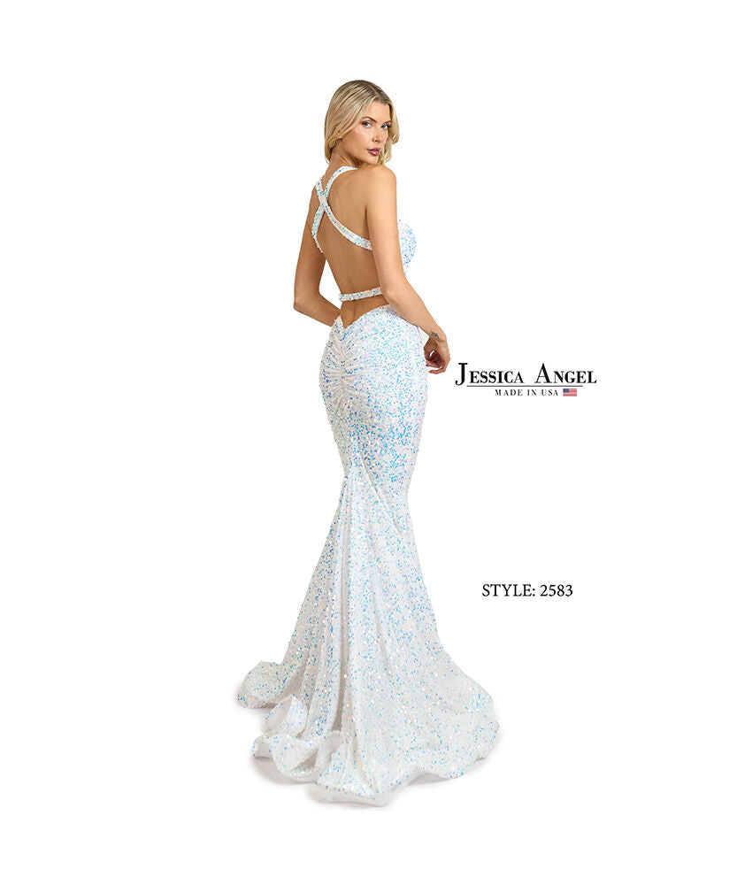 Prom Dresses Long Formal Sequin Mermaid Prom Dress Jessica Angel 2583 Blue White