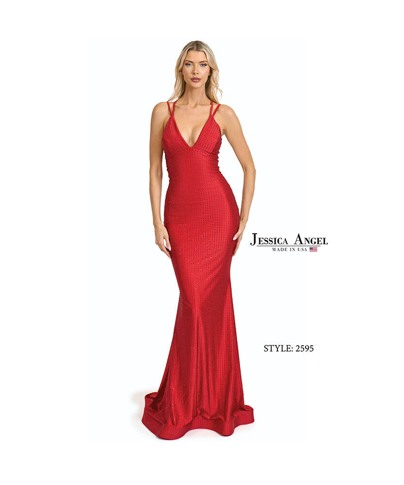 Prom Dresses Beaded Long Formal Fitted Prom Evening Dress Jessica Angel 2595 Red