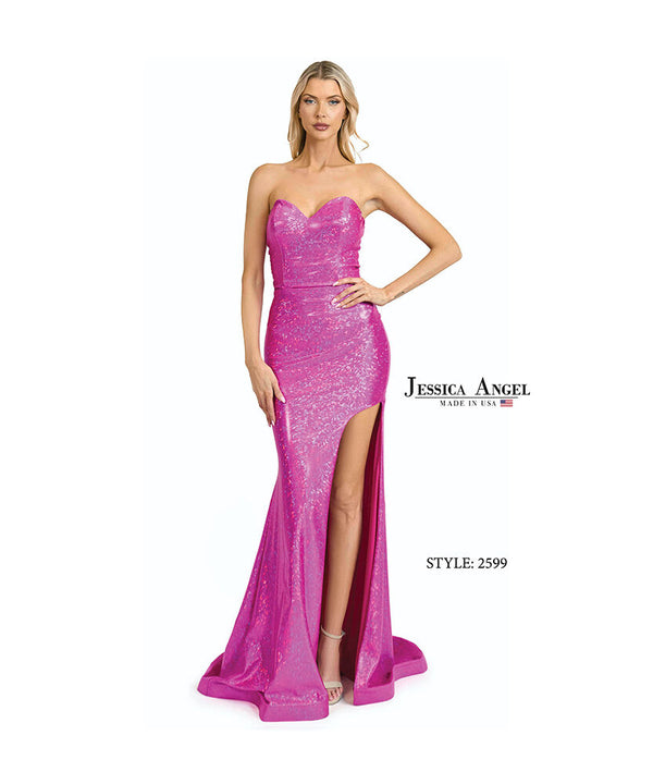 Long Formal Metallic Slit Evening Prom Dress Jessica Angel 2599