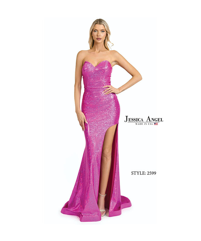 Prom Dresses Long Formal Metallic Slit Evening Prom Dress Jessica Angel 2599 Fuchsia