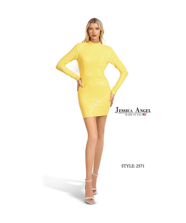 Long Sleeve Short Sequin Mini Cocktail Dress Jessica Angel 2571