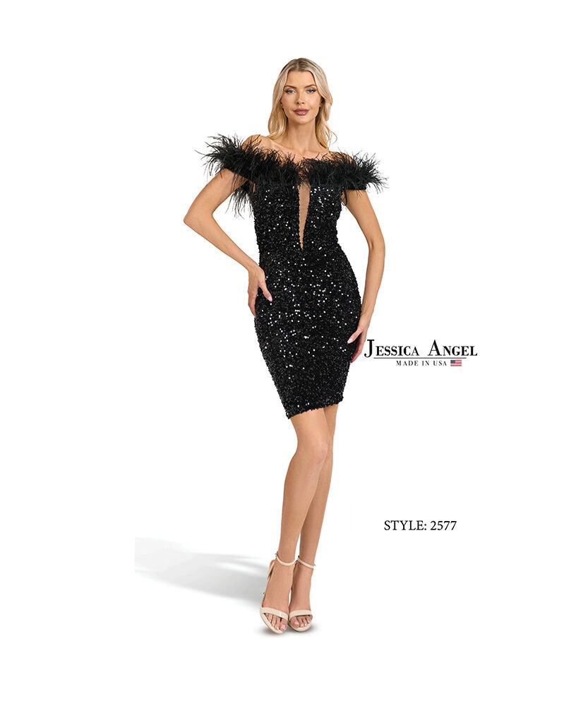 Cocktail Dresses Sequin Velvet Short Mini Fitted Cocktail Dress Jessica Angel 2577 Black
