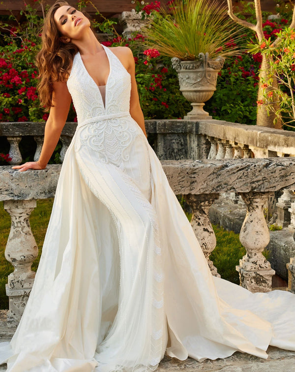 Jovani JB07451 Bridal Gown Long Beaded Overskirt Wedding Dress
