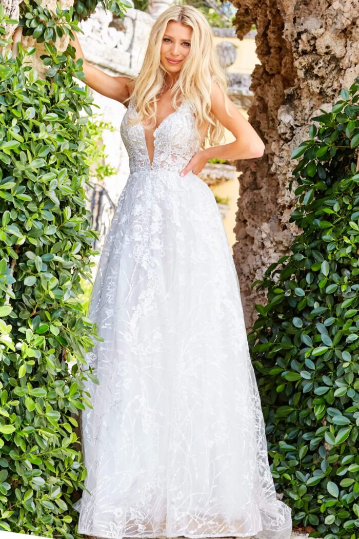 Jovani JB07646 Long Bridal Ballgown Beaded Lace Wedding Dress