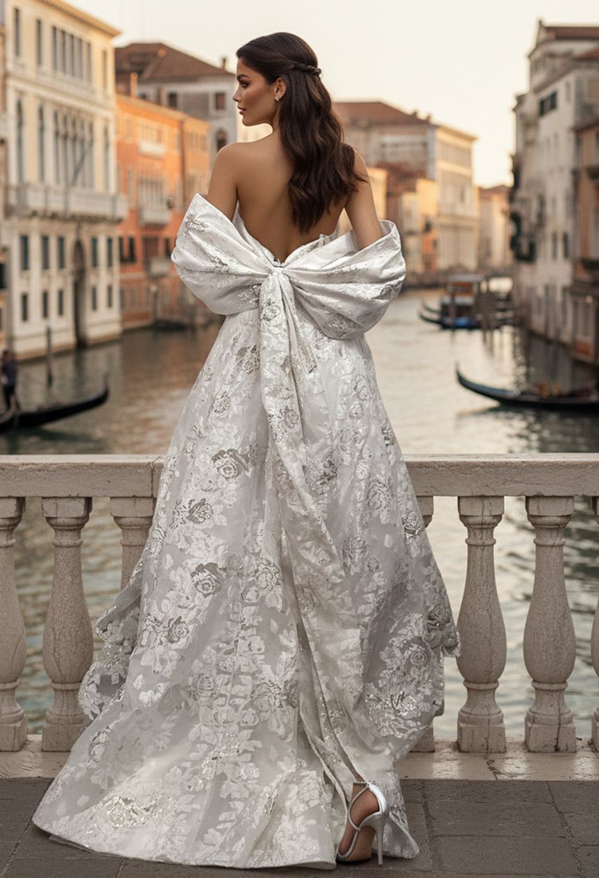 Strapless Floor-Length Floral Organza Wedding Ball Gown Jovani JB47701