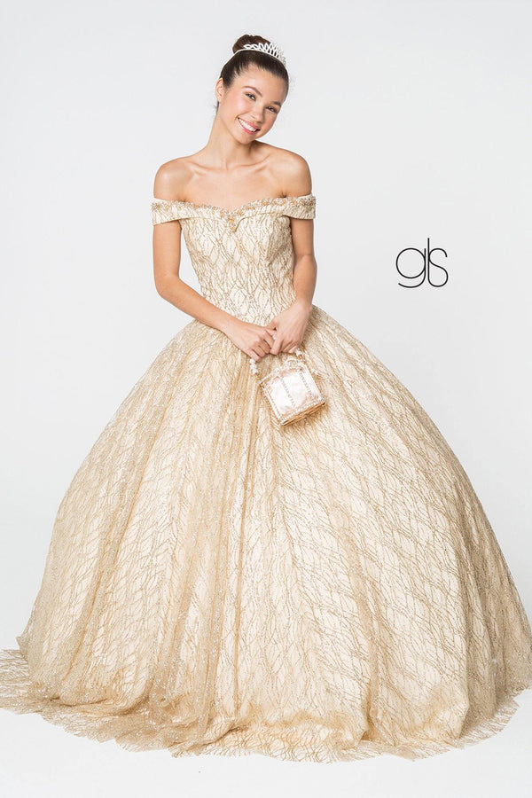 Jewel Accented Glitter Mesh Quinceanera Dress