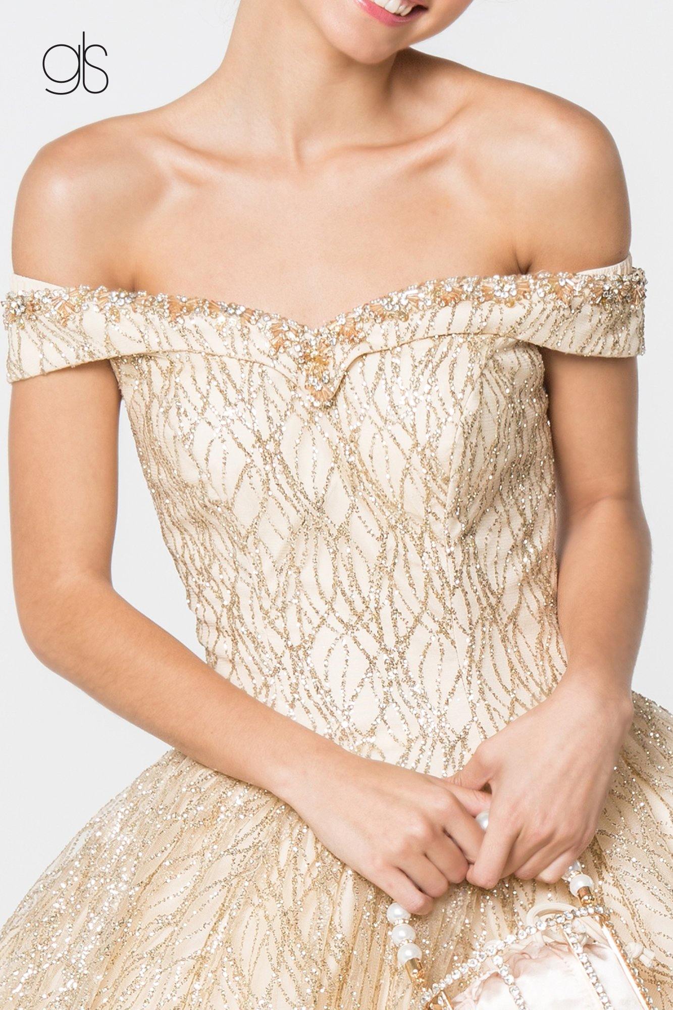 Jewel Accented Glitter Mesh Quinceanera Dress - The Dress Outlet Elizabeth K