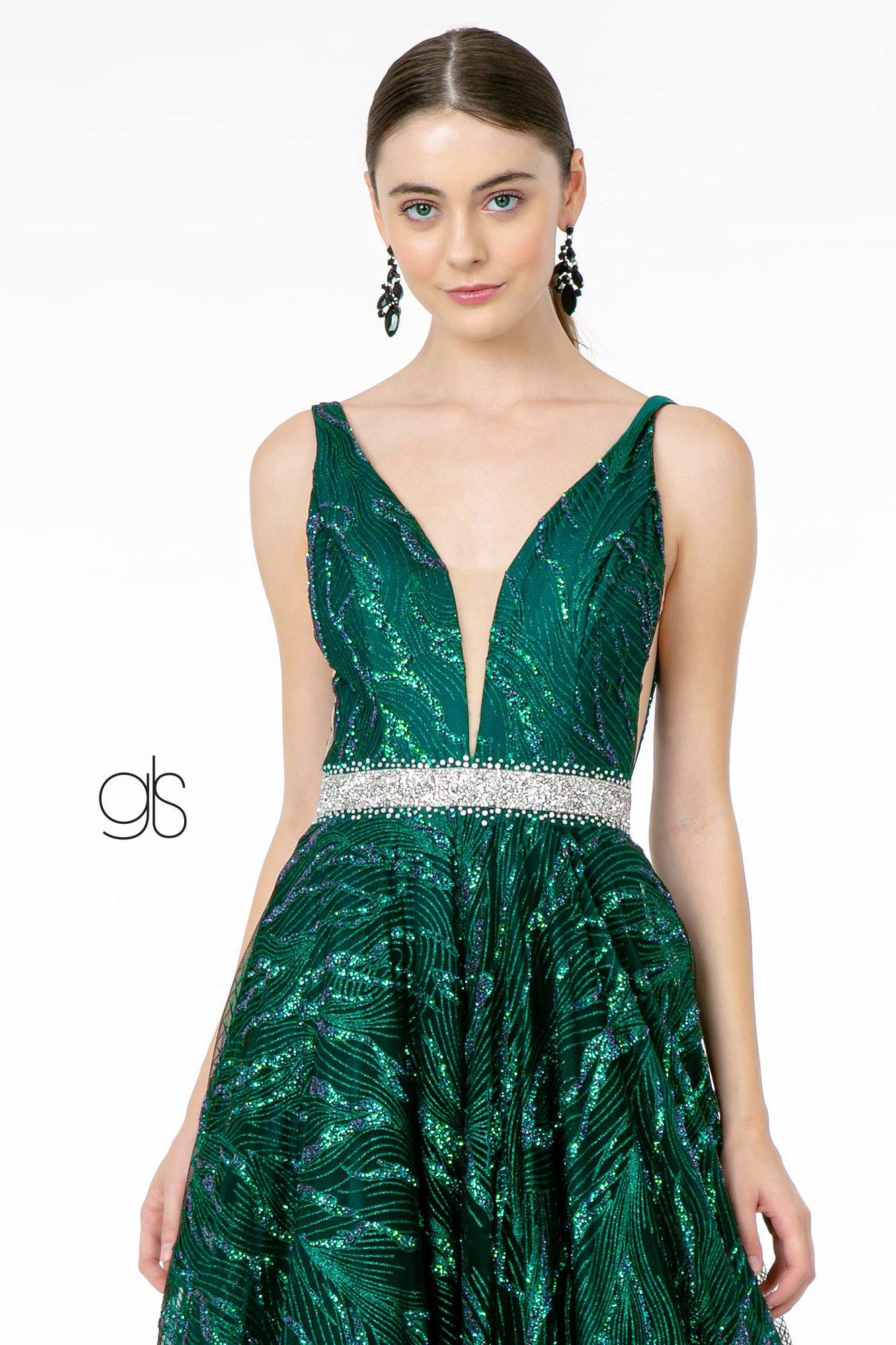 Jeweled Waist Band Accented Glitter Mesh Long Dress main image 1