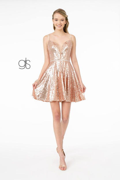 Jewel Accented Waistline Illusion Short Prom Dress - The Dress Outlet Elizabeth K