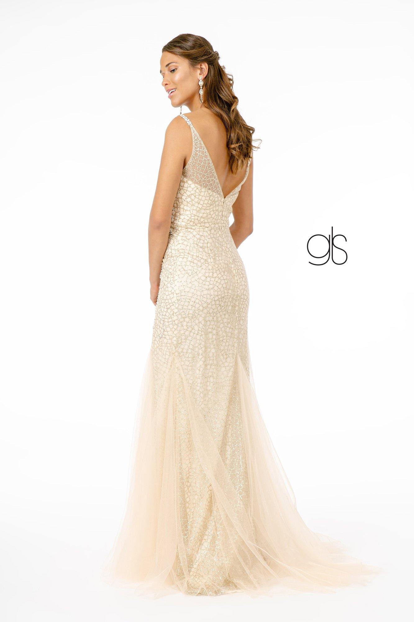 Jewel and Beads Embellished Long Prom Dress