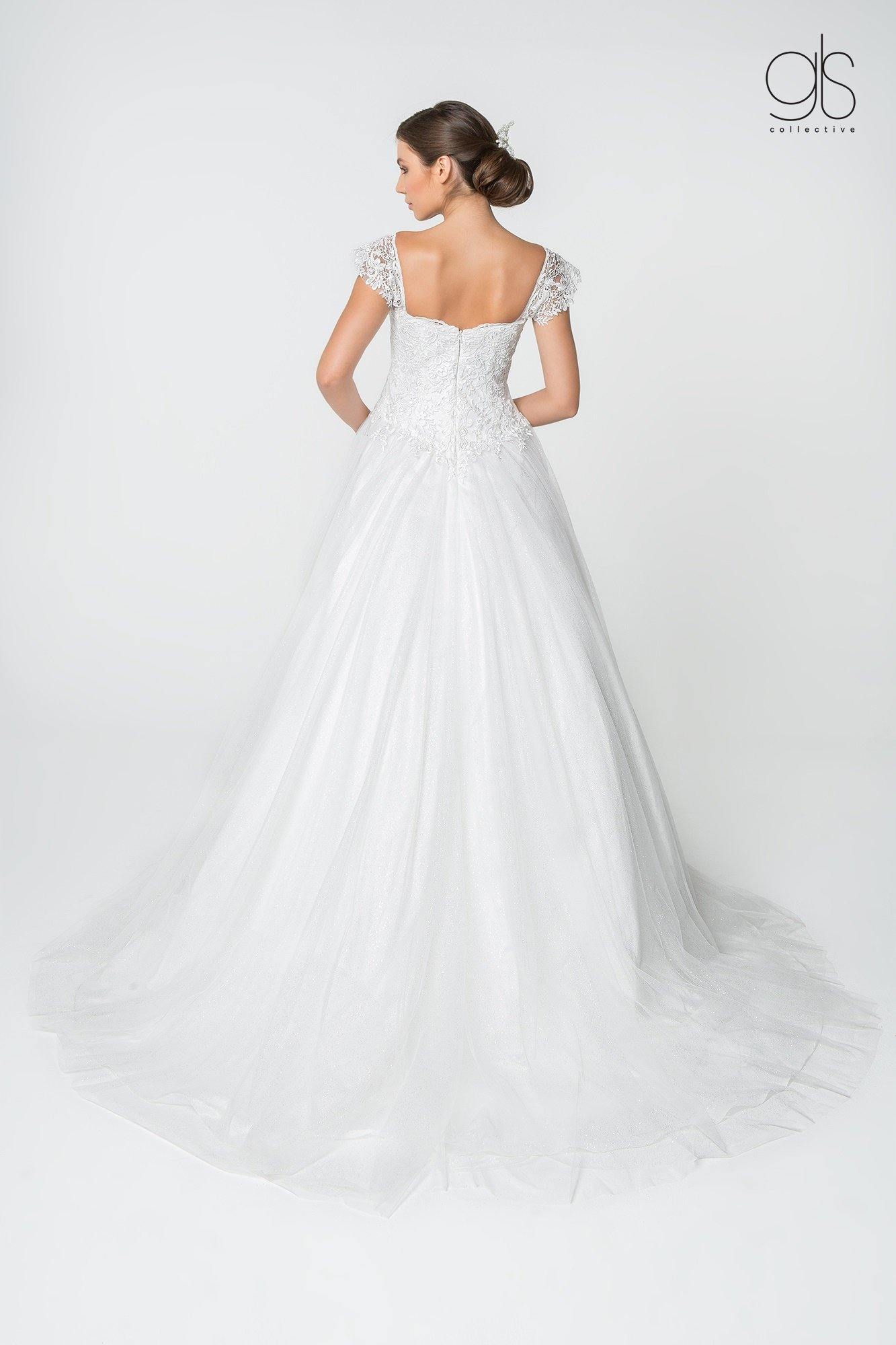 Off White Jewel and Lace Embellished Glitter Mesh Long Wedding Gown for ...