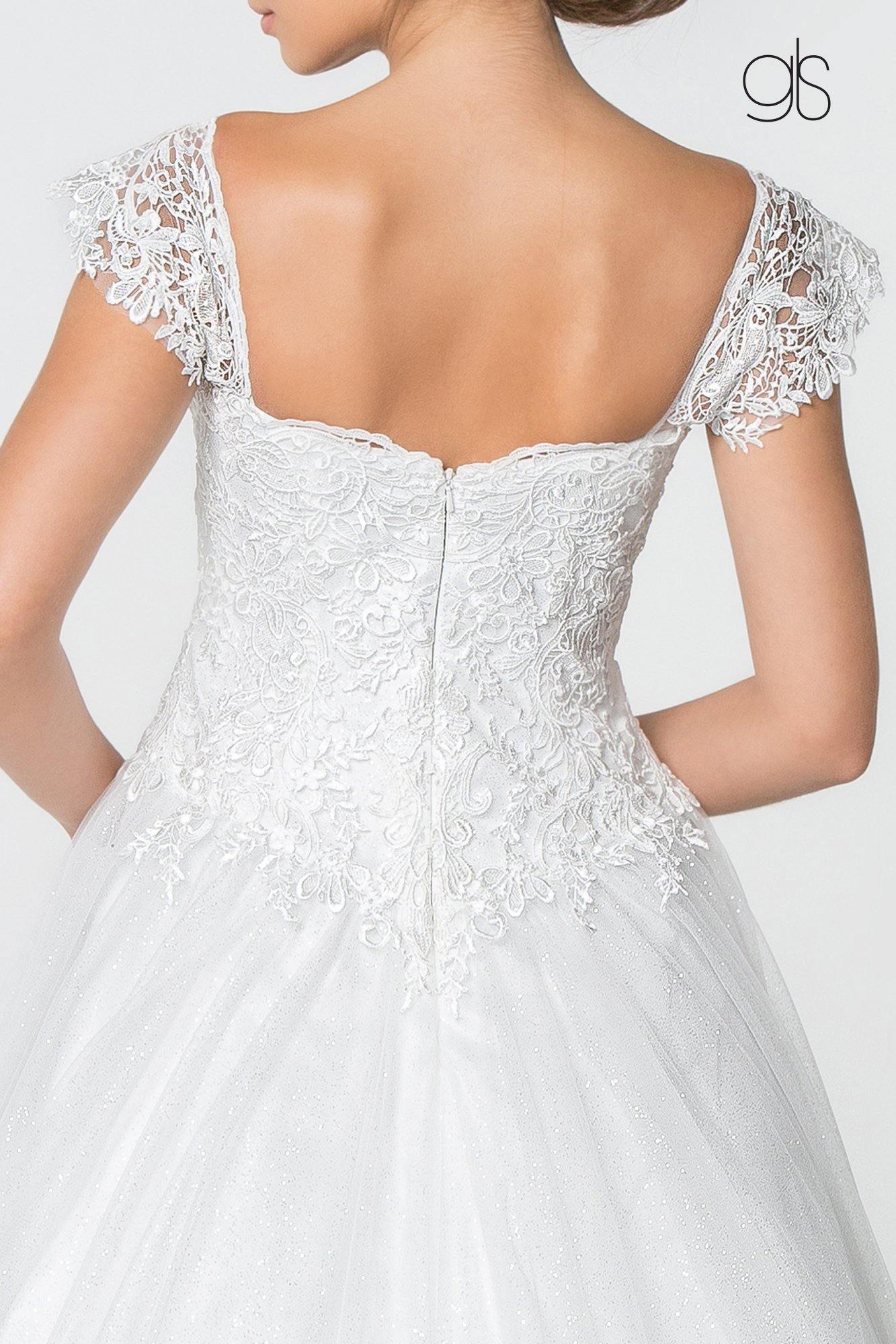 Jewel and Lace Embellished Glitter Mesh Long Wedding Gown - The Dress Outlet Elizabeth K