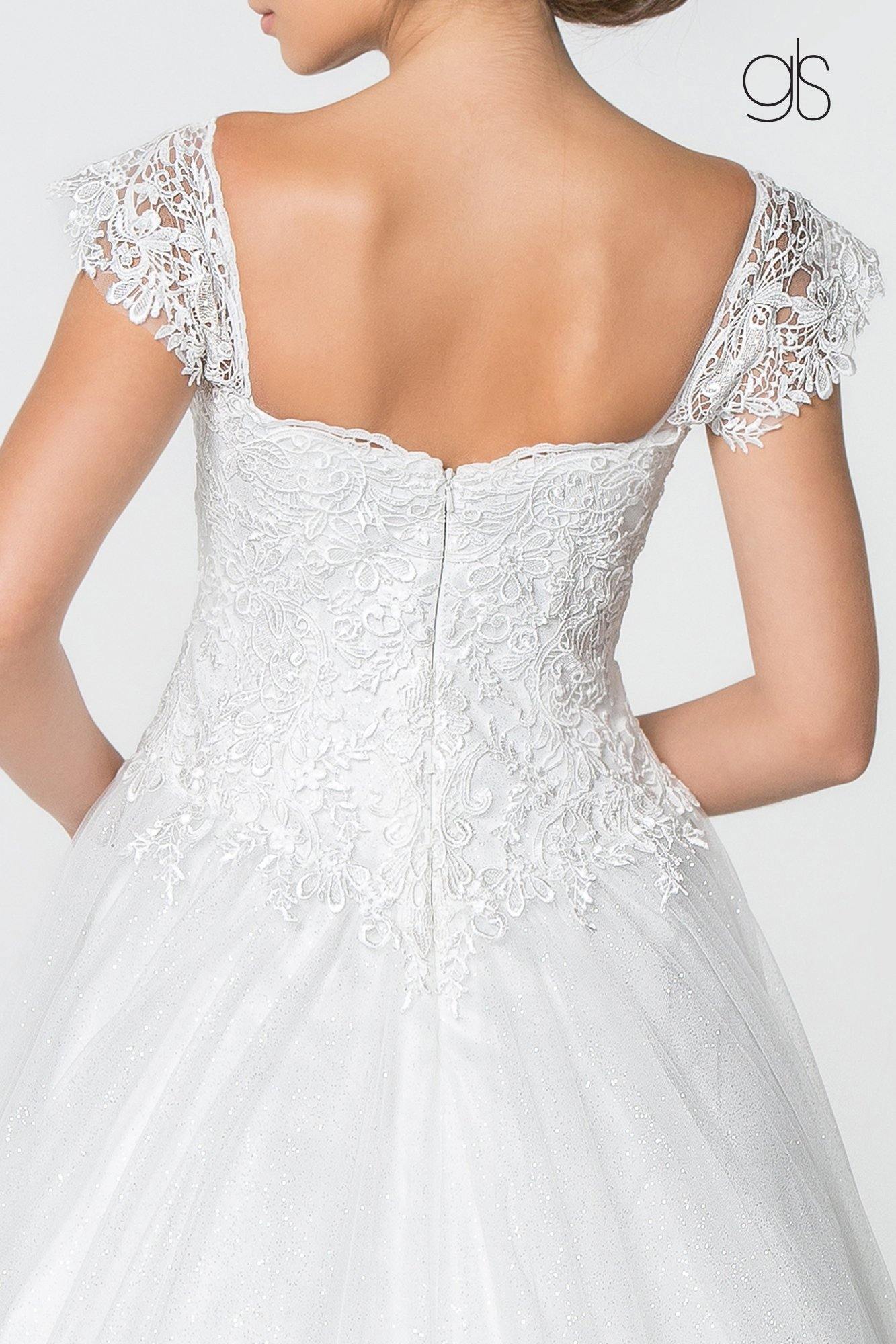 Jewel and Lace Embellished Glitter Mesh Long Wedding Gown