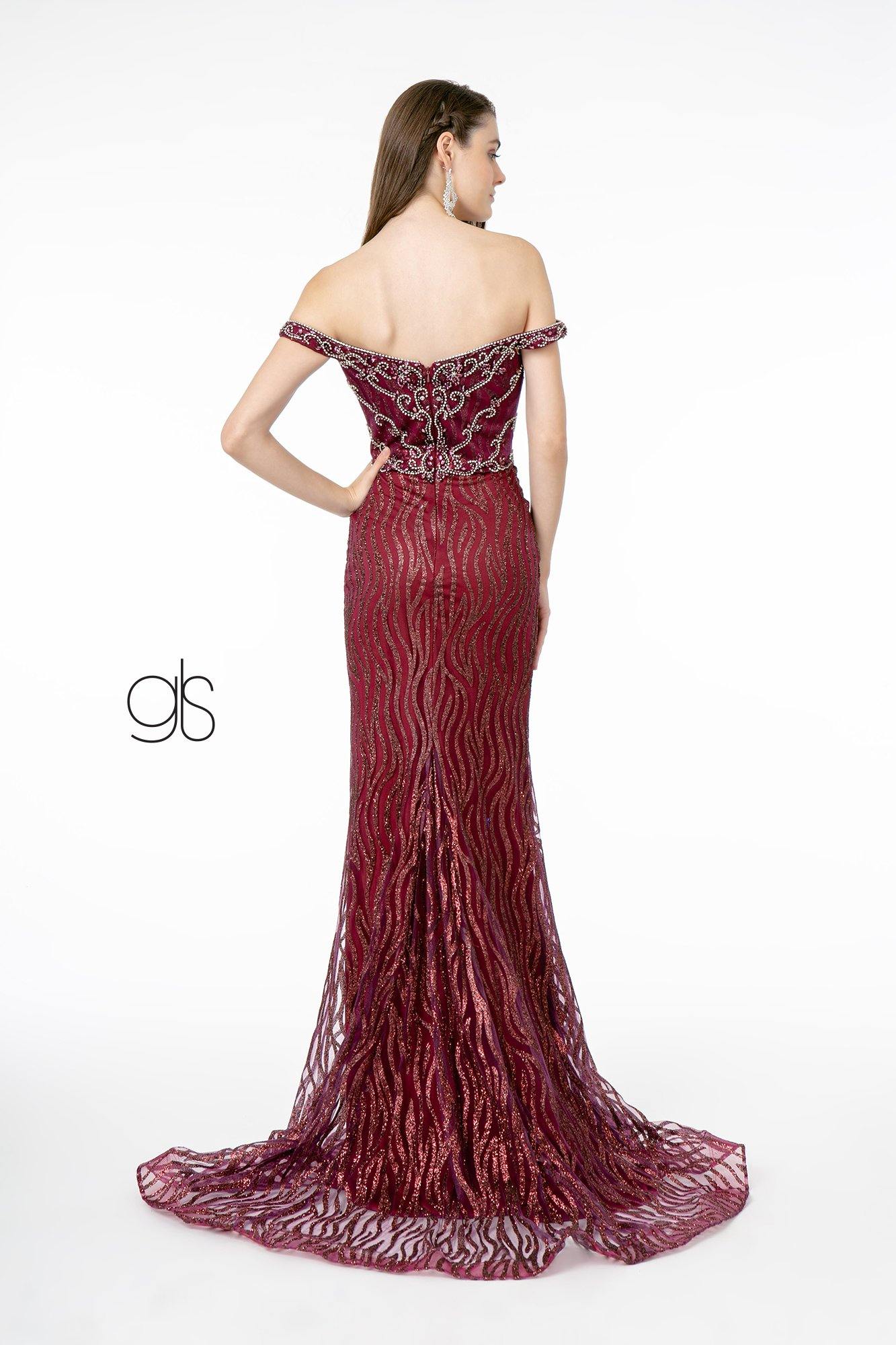 Jewel Embellished Bodice Glitter Mesh Long Prom Dress