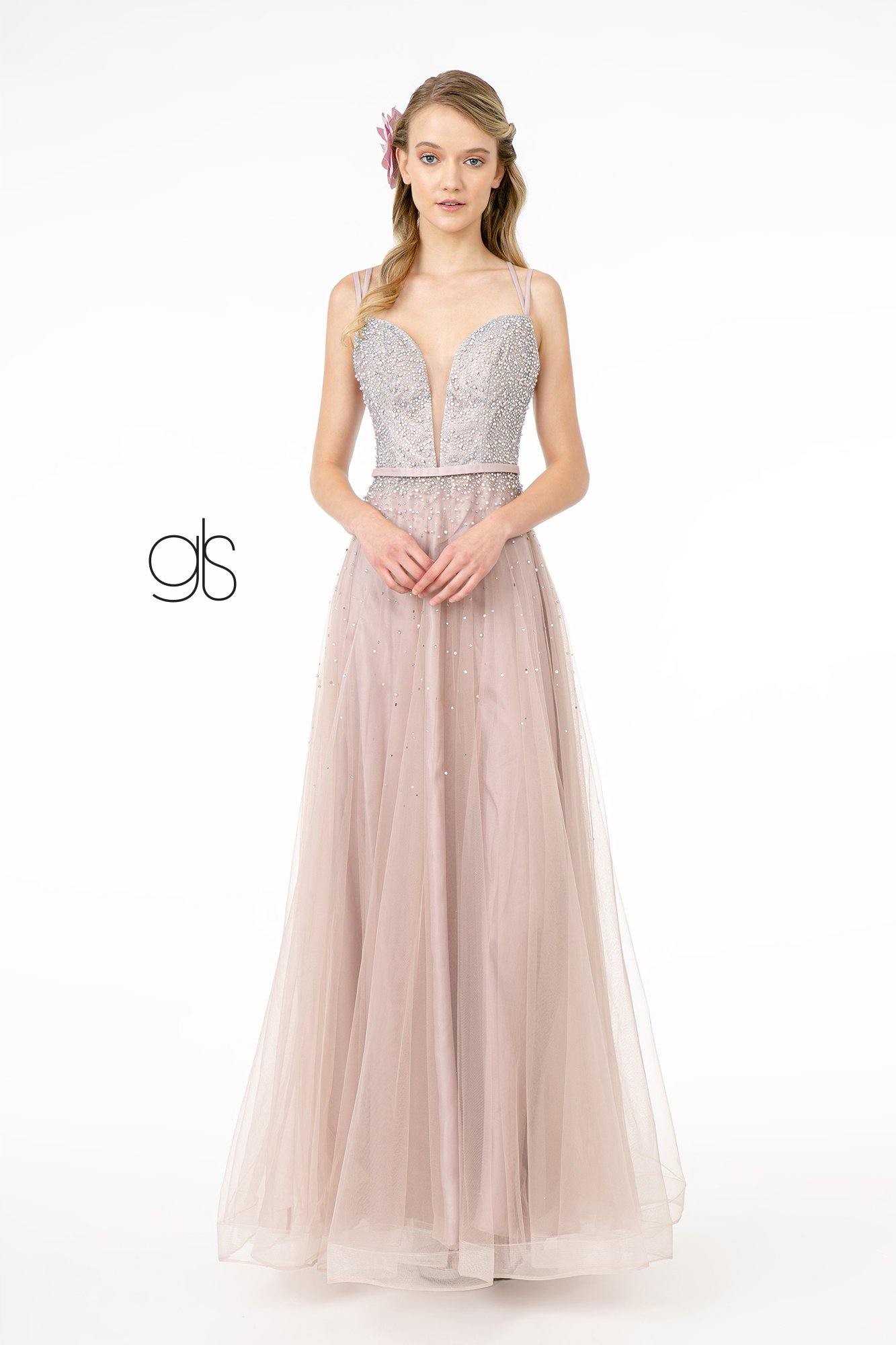 Jewel Embellished Bodice MeshLong Prom Dress