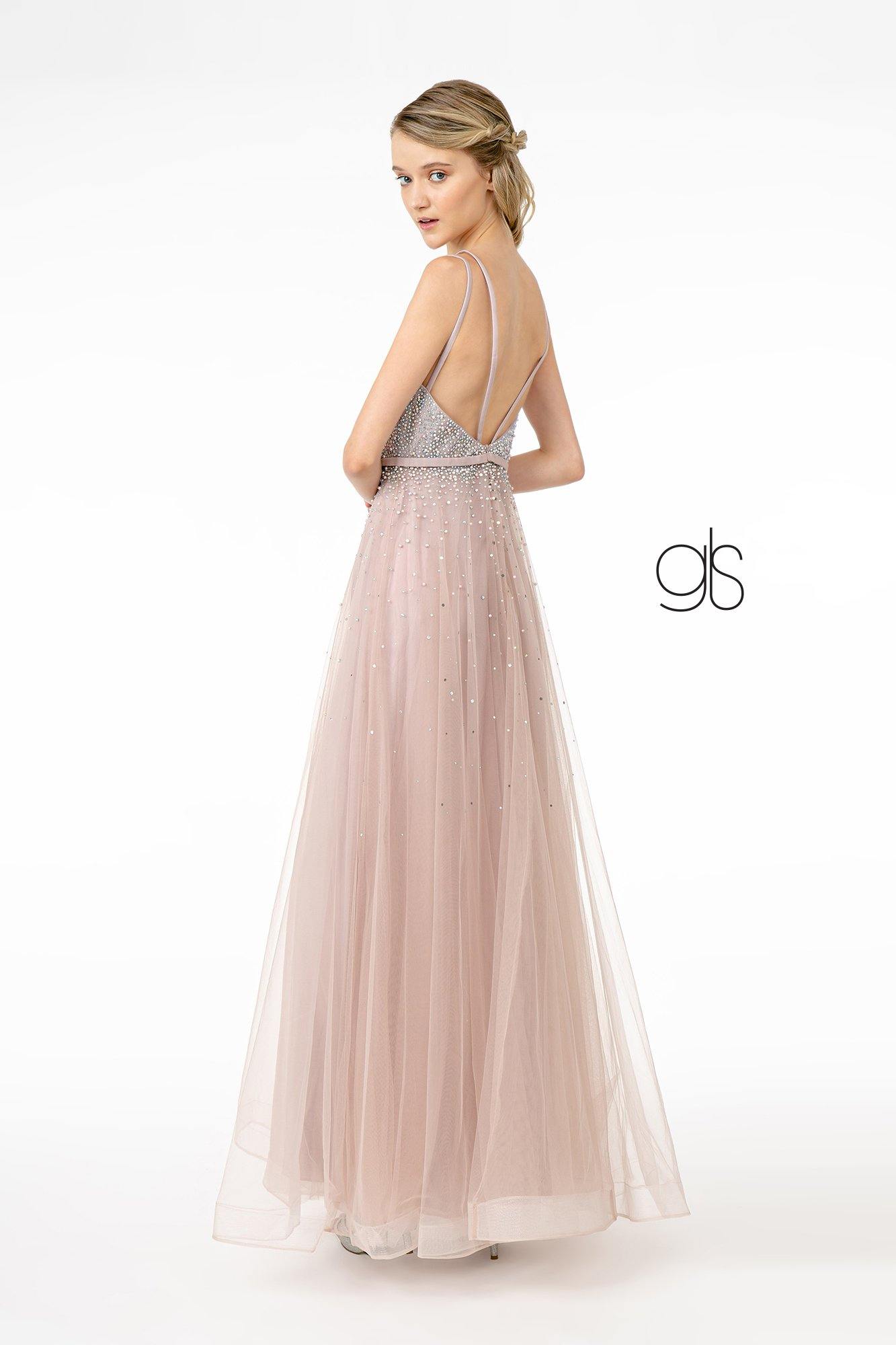 Jewel Embellished Bodice MeshLong Prom Dress
