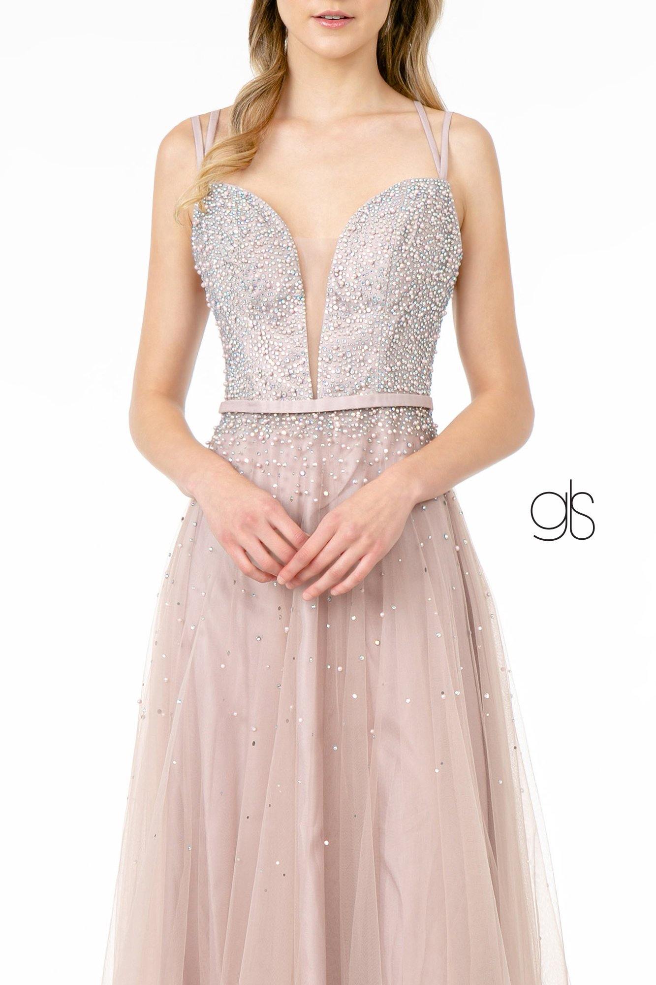 Jewel Embellished Bodice MeshLong Prom Dress