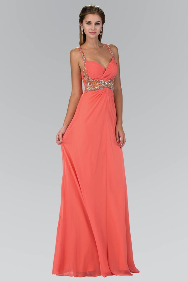 Jewel Embellished Chiffon Long Prom Dress Formal