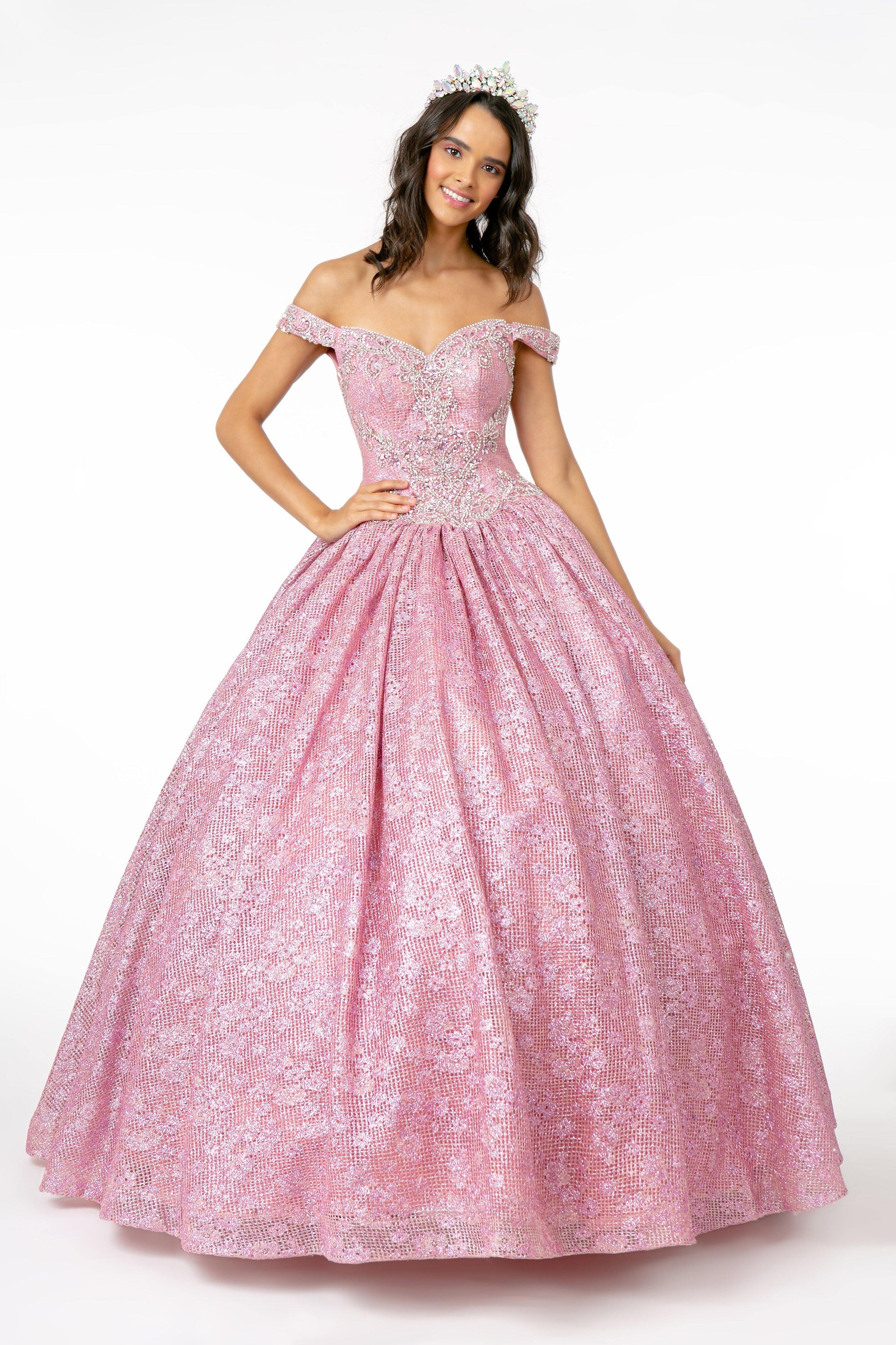 Jewel Embellished Glitter Netting Quinceanera Dress - The Dress Outlet Elizabeth K