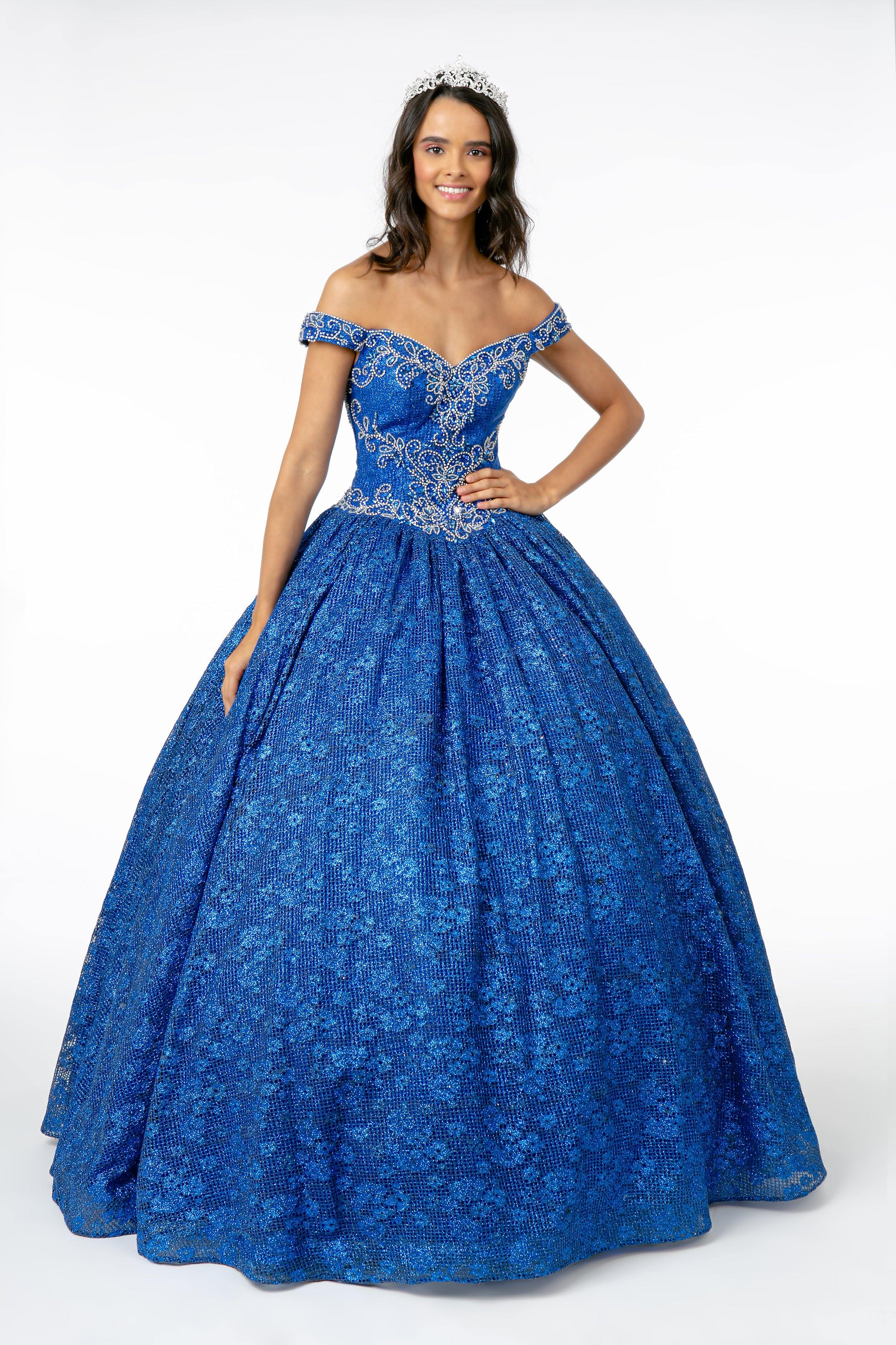 Jewel Embellished Glitter Netting Quinceanera Dress - The Dress Outlet Elizabeth K