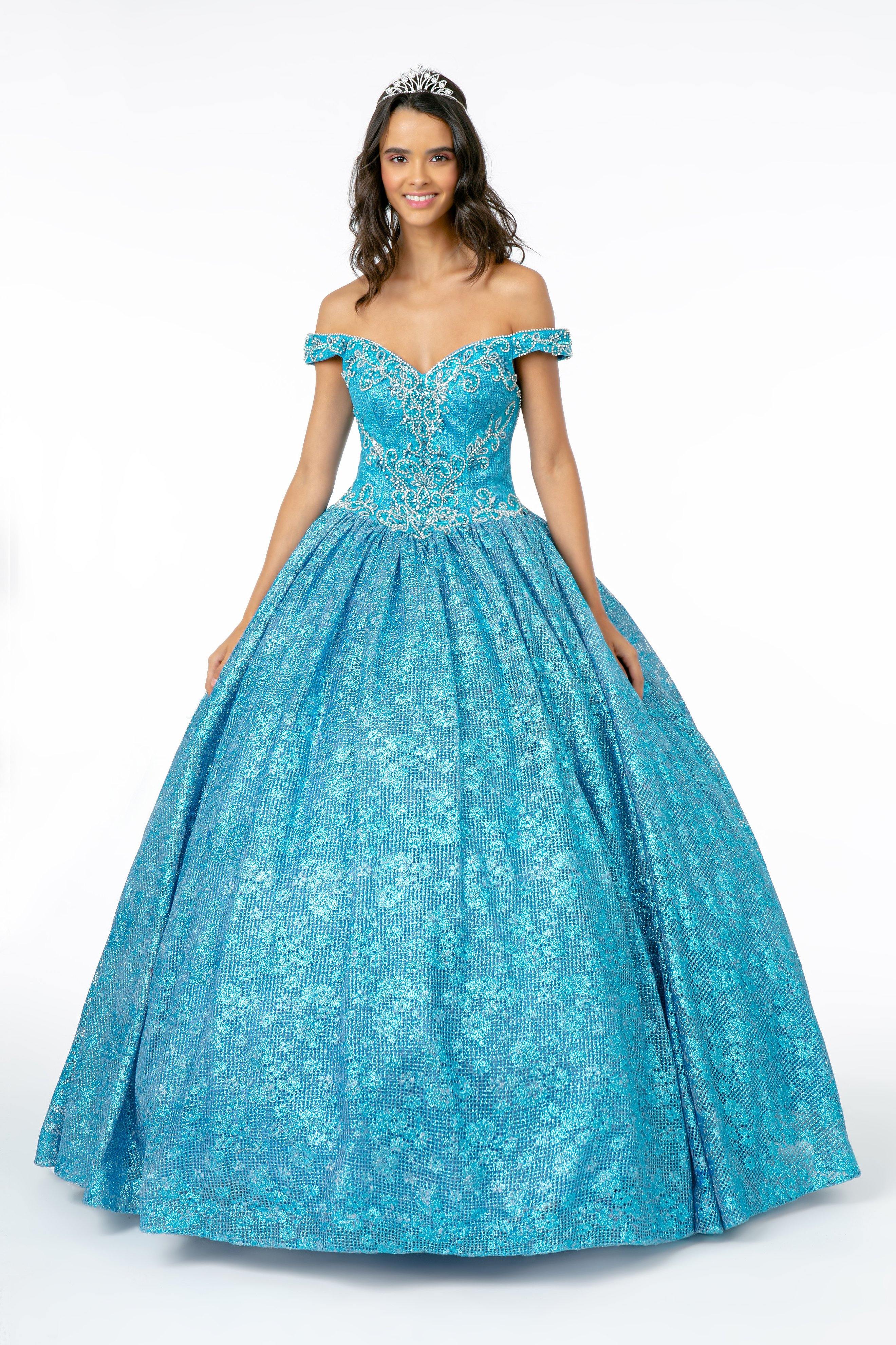 Jewel Embellished Glitter Netting Quinceanera Dress - The Dress Outlet Elizabeth K