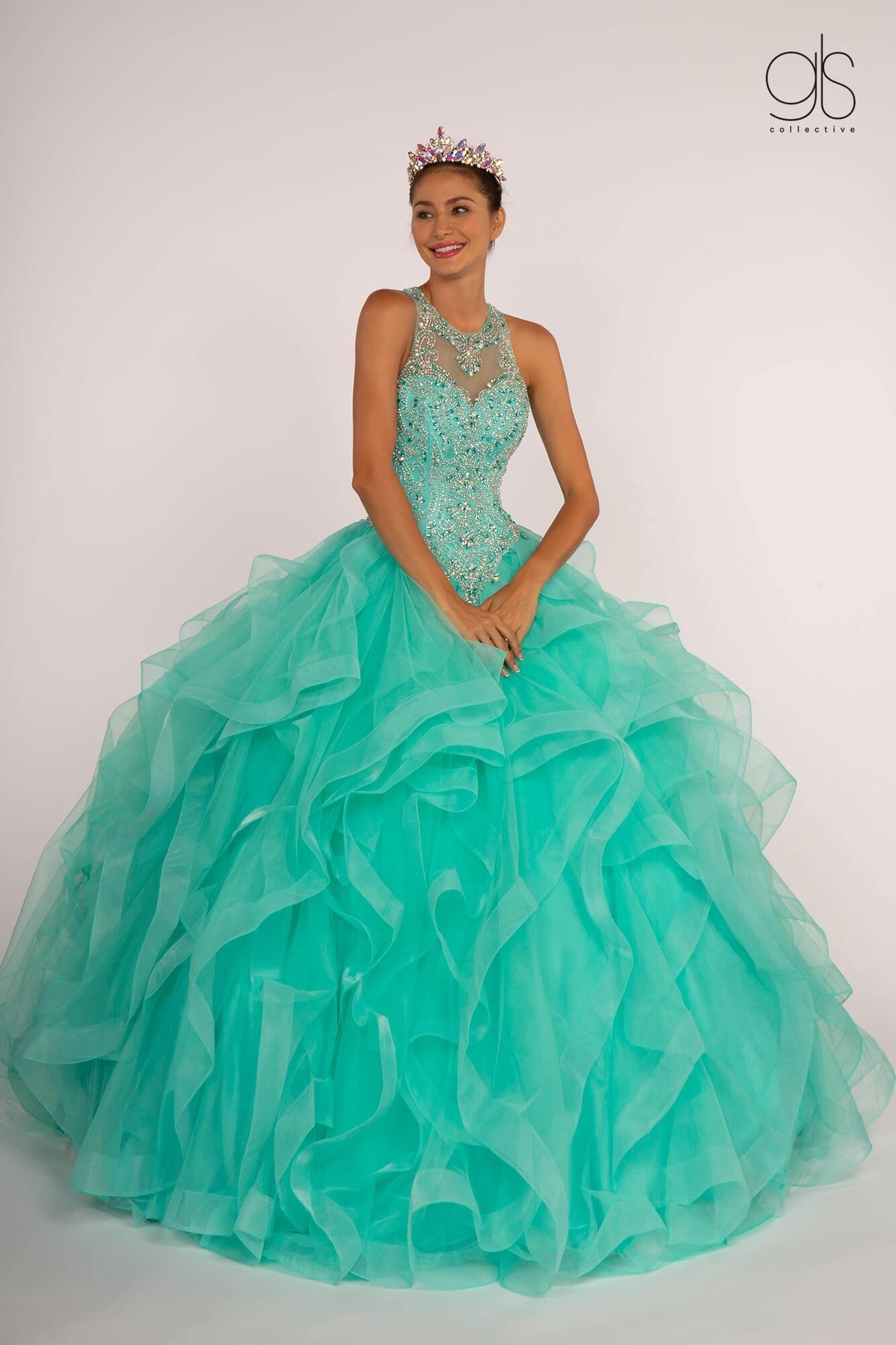Jewel Embellished Illusion Sweetheart Quinceanera Dress