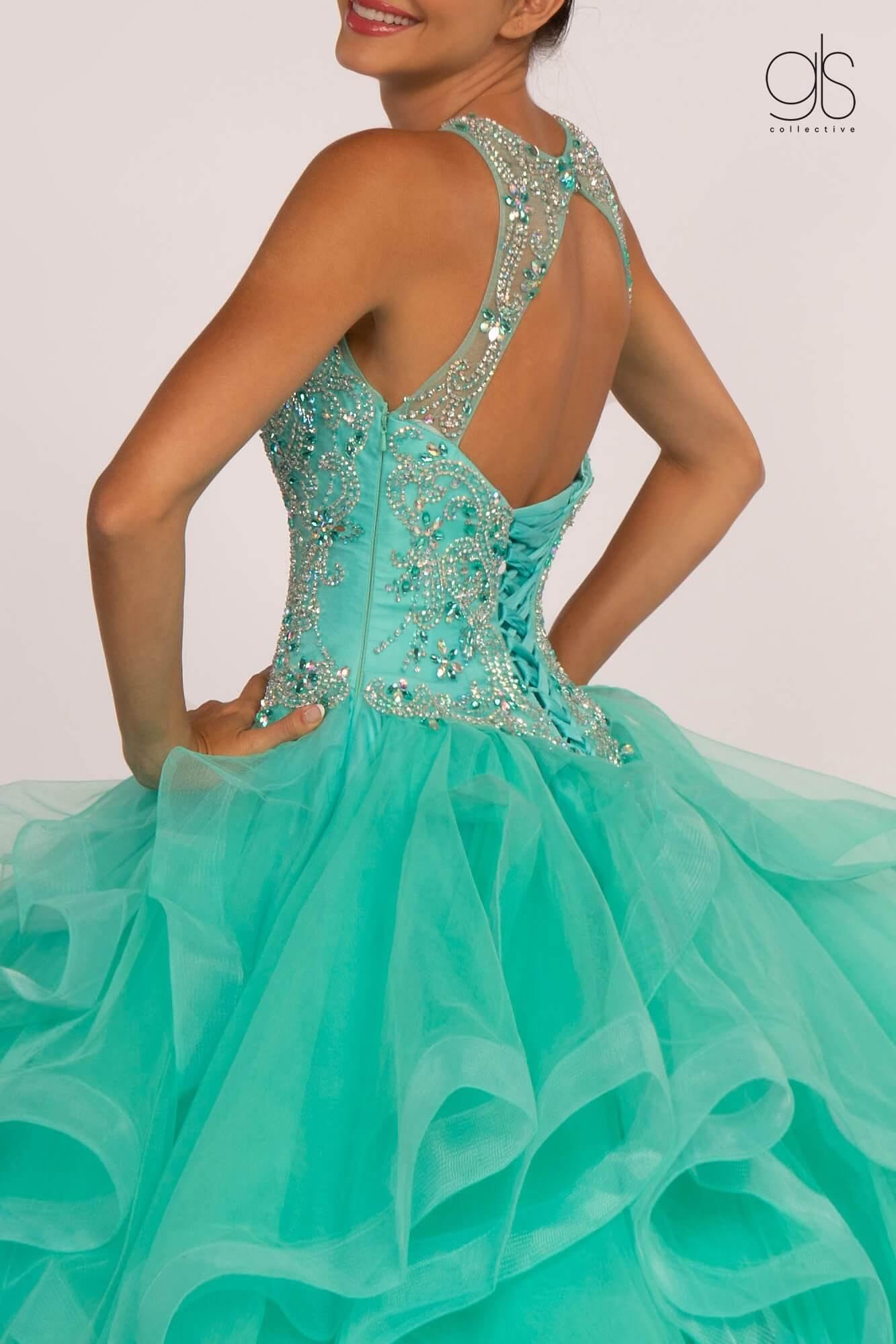 Jewel Embellished Illusion Sweetheart Quinceanera Dress